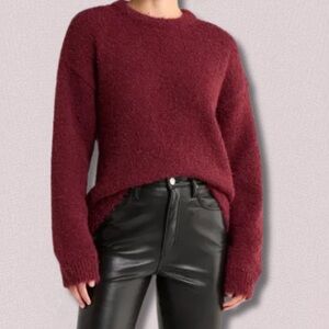 Leith Burgundy Eyelash Knit Crewneck Sweater - Small